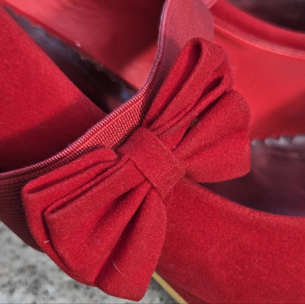 PazzCe Sz 9 Mary Jane Red Bow Heels Platform Pumps Ladies High Heeled